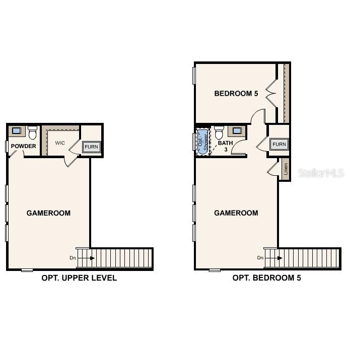 This floor plan shows two optional layouts for an upper level with a gameroom — 1341 RIBBON PLACE, PALM COAST, FL