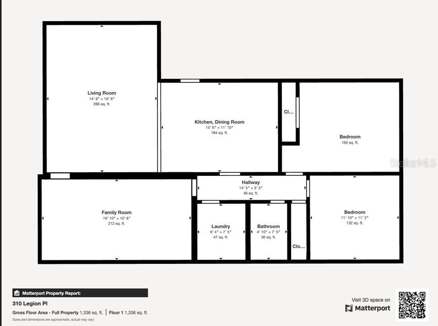 This is a floor plan showing the layout of a single-story residential property — 310 LEGION PLACE, PORT ORANGE, FL