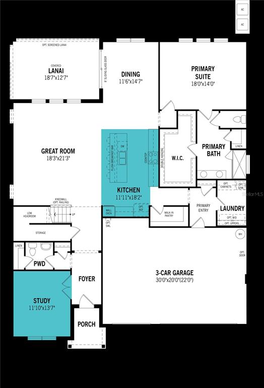 This is a floor plan for a single-story home featuring a three-car garage and lanai — 9545 NATURAL OAK POINT, DADE CITY, FL