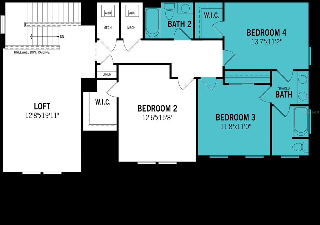 This is a floor plan showing the layout of a second-floor loft, three bedrooms, and bathrooms — 9545 NATURAL OAK POINT, DADE CITY, FL