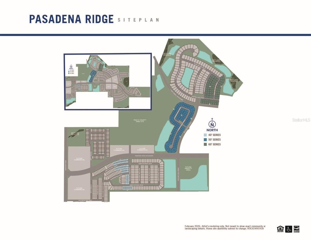 This is a site plan rendering for the Pasadena Ridge residential community — 9545 NATURAL OAK POINT, DADE CITY, FL