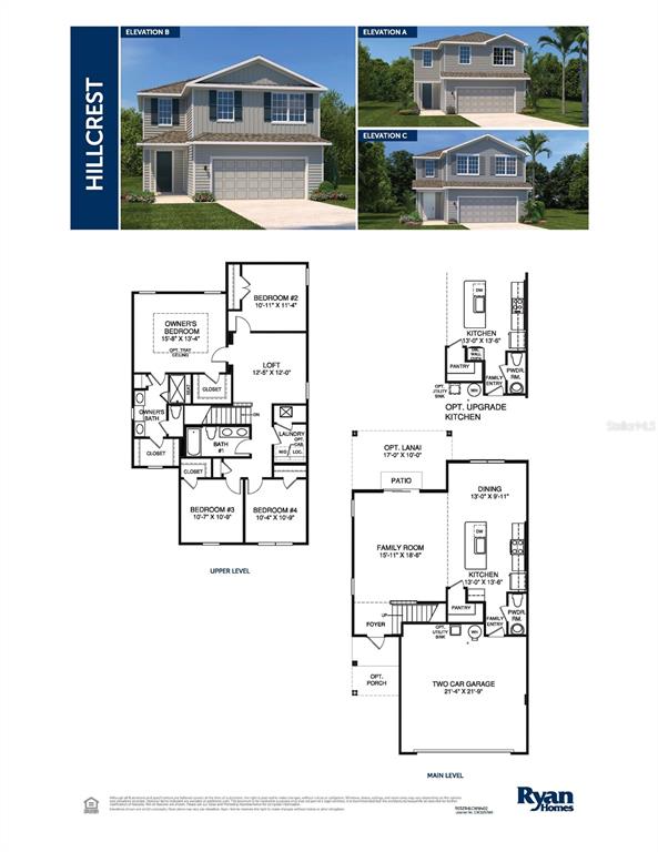This floor plan and exterior rendering show a two-story home with a two-car garage — 1291 RIBBON PLACE, PALM COAST, FL