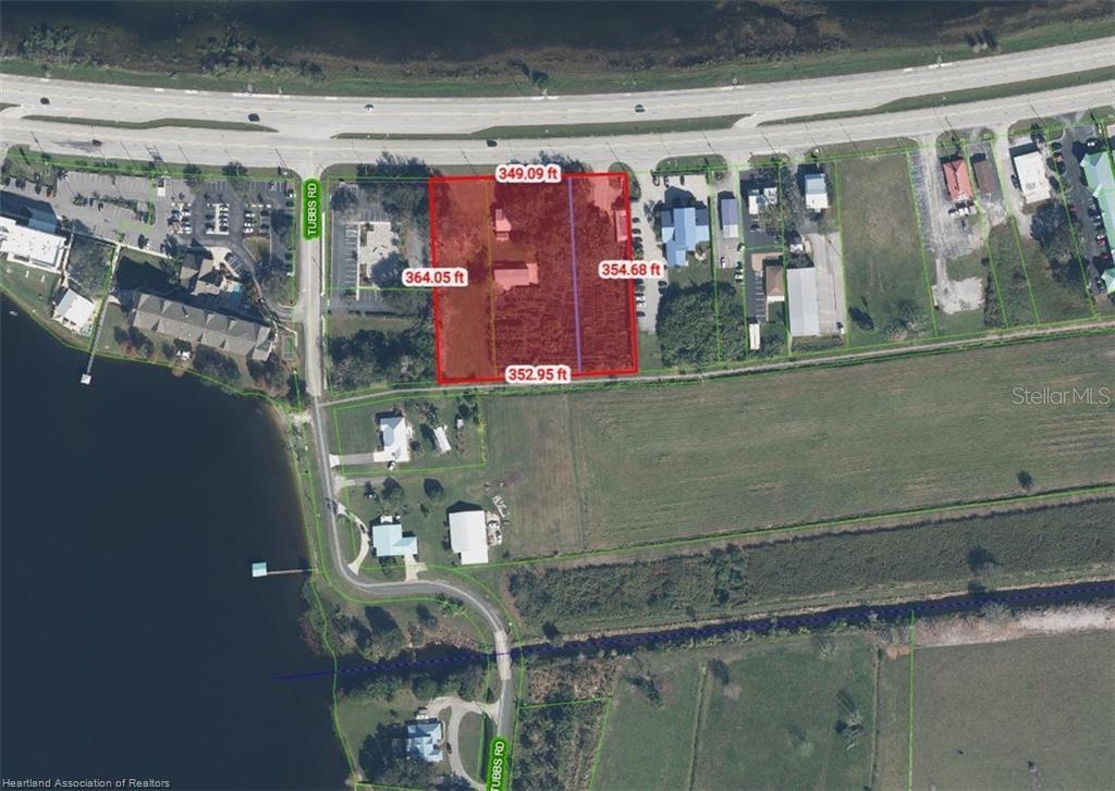 An aerial map shows a rectangular property highlighted in red with its boundary dimensions labeled — 1993 US HIGHWAY 27 S, SEBRING, FL