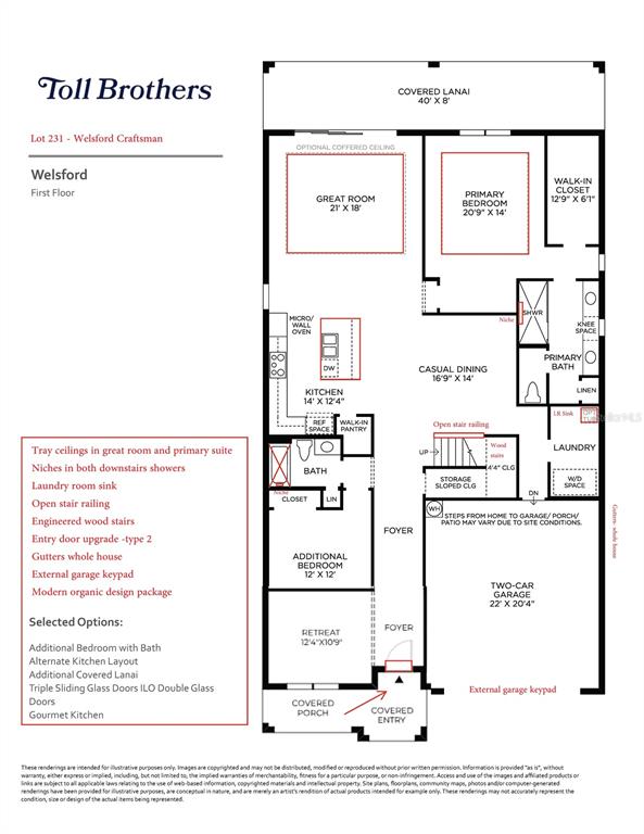 This is a floor plan for a Toll Brothers Welsford model home with a two-car garage — 2783 ARBOR DUNE AVENUE, APOPKA, FL
