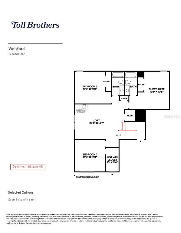 This is a floor plan for the second level of a house featuring a loft — 2783 ARBOR DUNE AVENUE, APOPKA, FL