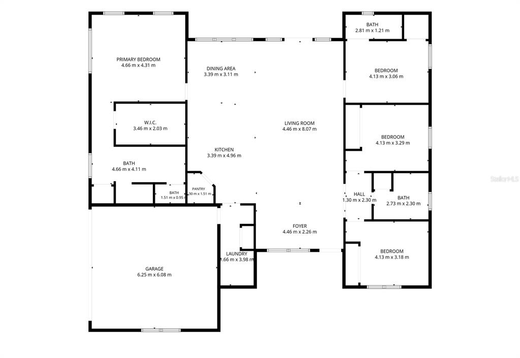 This is a floor plan showing the layout of a house with four bedrooms — 8069 NE 8TH PLACE, HIGH SPRINGS, FL
