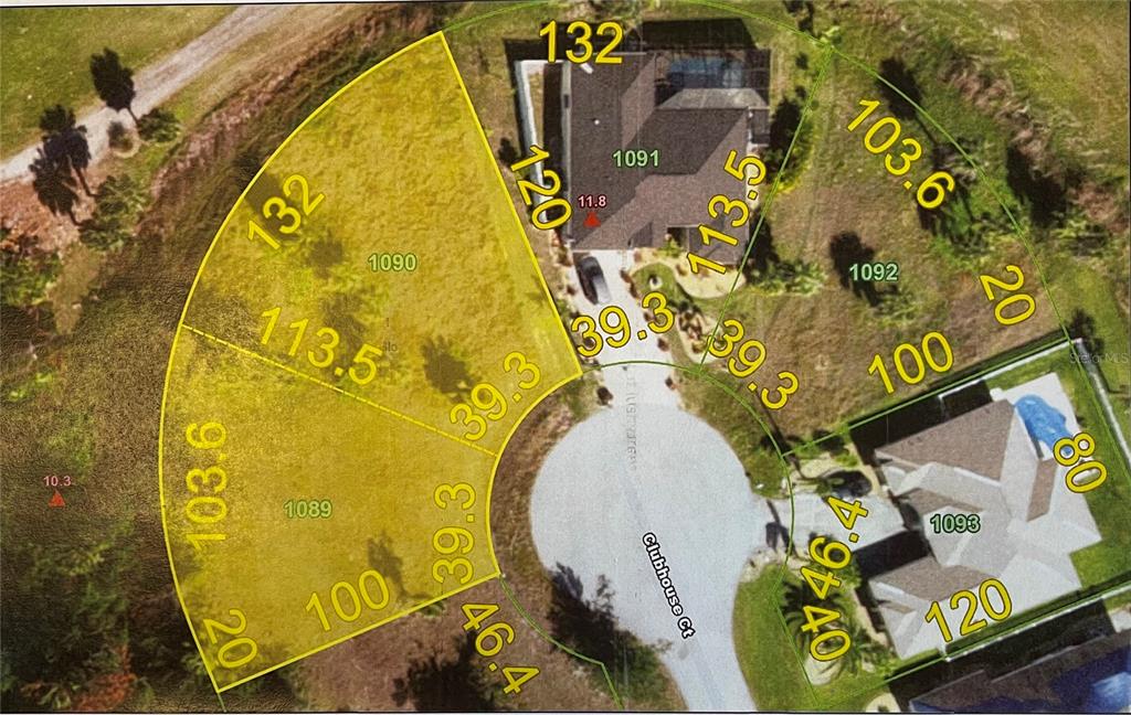 This is a plat map showing the property lines and lot dimensions for several residential parcels — 20 CLUBHOUSE COURT, ROTONDA WEST, FL