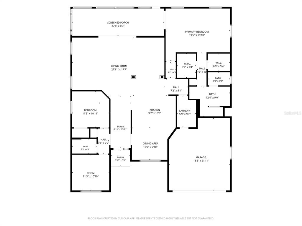 This is a floor plan of a single-story house with a garage and screened porch — 2311 GLADE RUN, THE VILLAGES, FL