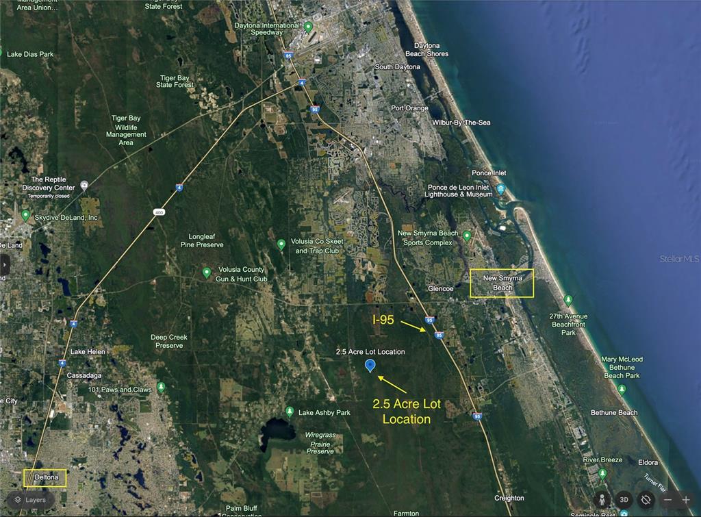 This map shows the location of a 2.5-acre lot near New Smyrna Beach, Florida — UNINCORPORATED, NEW SMYRNA BEACH, FL