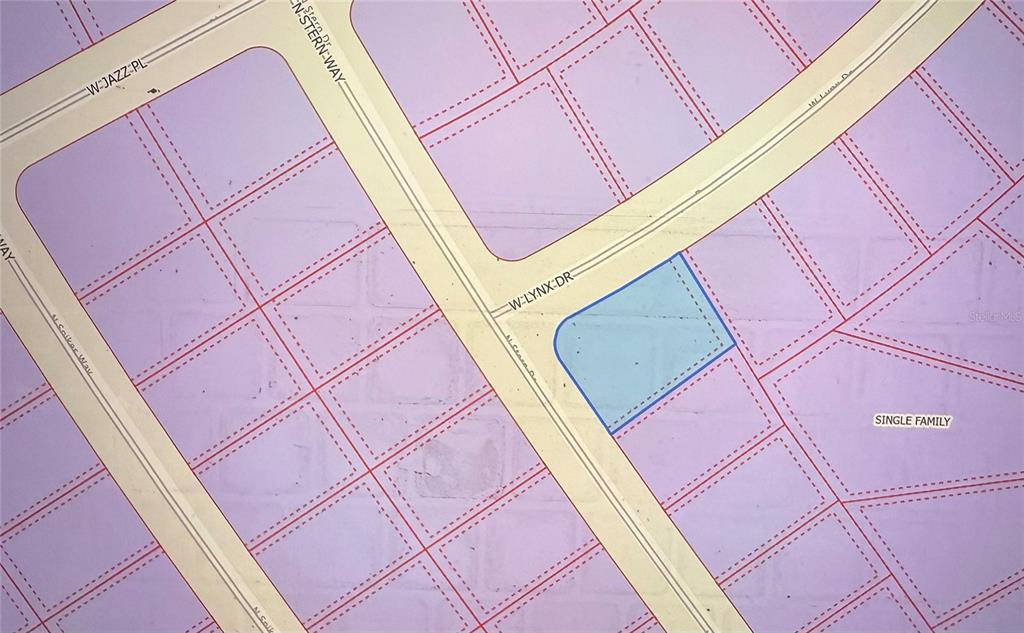 This is a map showing a highlighted parcel of land located at a street intersection — 94 W LYNX DRIVE, DUNNELLON, FL