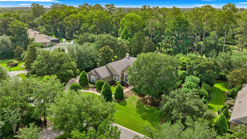 An aerial view of a single-story house surrounded by lush green trees and manicured lawns — 3135 NW 79TH AVENUE ROAD, OCALA, FL