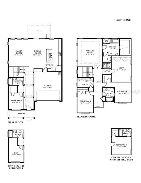 This floor plan shows the layout of a two-story house with optional room configurations — 1712 W SAINT CONRAD STREET, TAMPA, FL