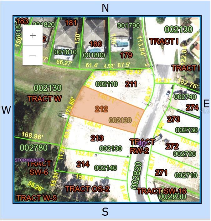 This is a property map showing lot 212 highlighted within a residential subdivision — 1210 BUTTERFLY ORCHID ROAD, DAVENPORT, FL
