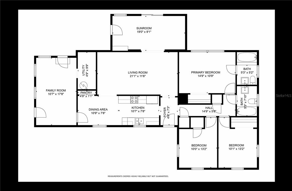 This is a floor plan for a single-story residential home with three bedrooms — 3009 MARATHON AVENUE, ORLANDO, FL