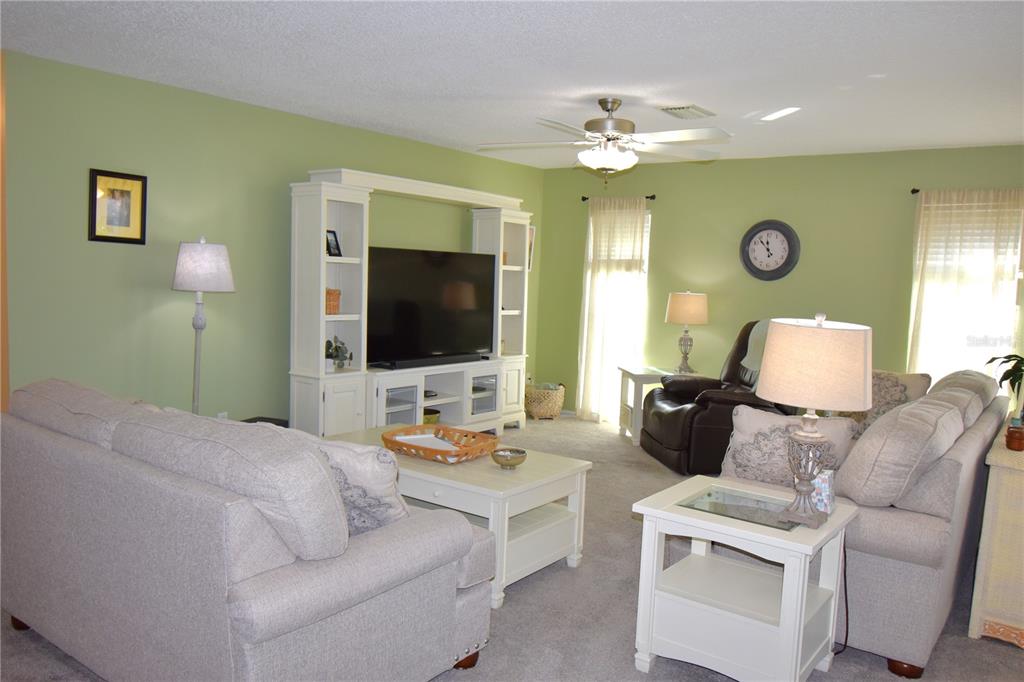 A living room features light green walls, a white entertainment center, and light-colored furniture — 121 FERNWOOD CIRCLE UNIT 121, SEMINOLE, FL