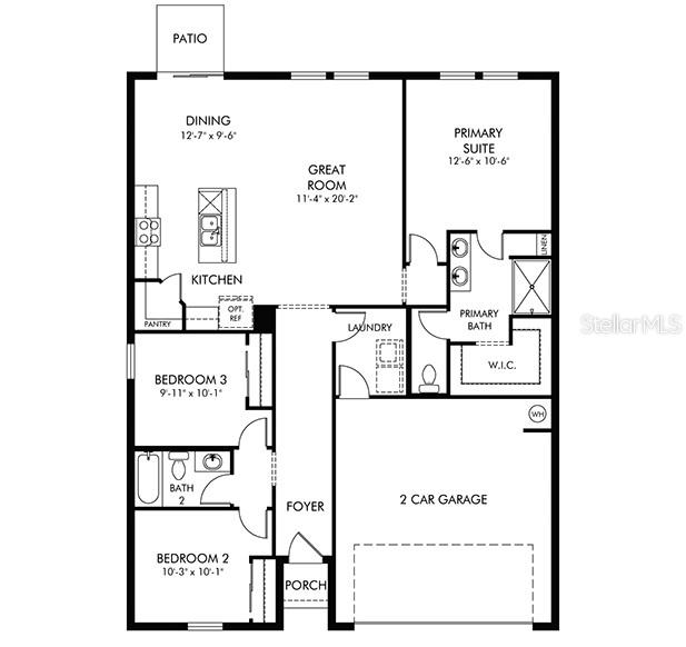This is a floor plan for a single-story home with three bedrooms and a garage — 1369 OAK VALLEY DRIVE, AUBURNDALE, FL