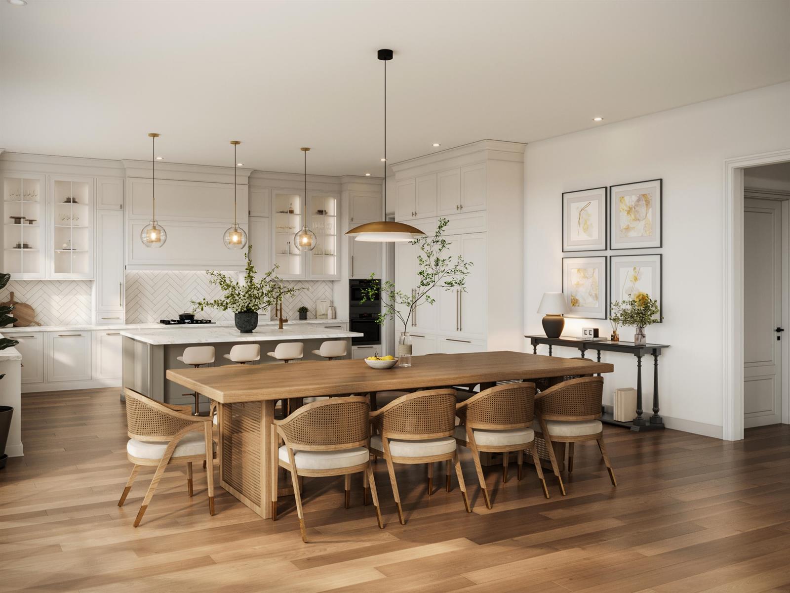 This is a rendering of a modern kitchen and dining area with wood flooring — 145 Alhambra Place, West Palm Beach FL 33405, WEST PALM BEACH, FL