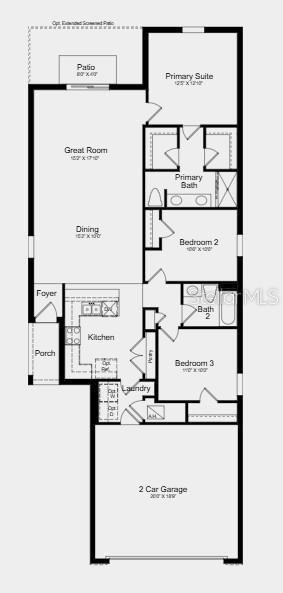This is a floor plan for a single-story home with three bedrooms and a garage — 5470 CROWN POINT ROAD, KISSIMMEE, FL