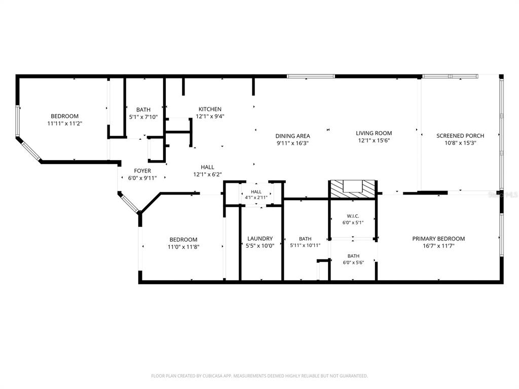 This is a floor plan showing a three-bedroom, three-bathroom residential layout with a screened porch — 1013 NW 124TH DRIVE, NEWBERRY, FL