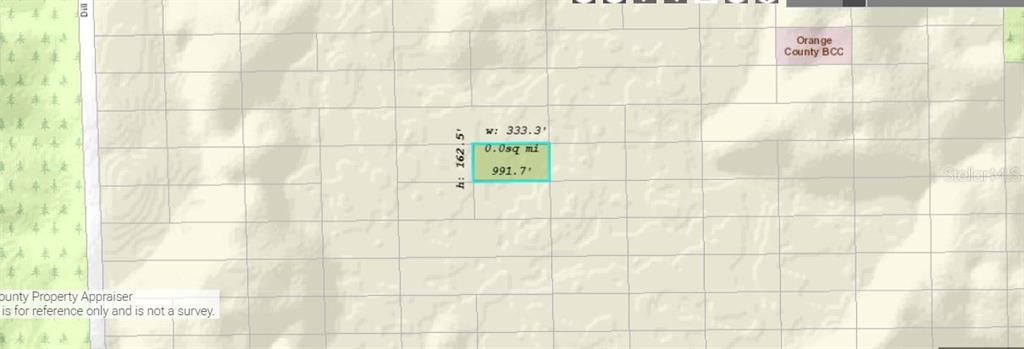 This is a map showing a highlighted rectangular land parcel with its dimensions labeled — DILL ROAD, ORLANDO, FL