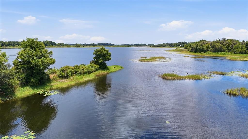 An aerial view of a lake with grassy shorelines and scattered vegetation under a blue sky — 5383 N CARL G ROSE HIGHWAY, HERNANDO, FL
