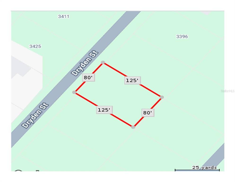 This is a map showing the rectangular property lines and dimensions of a vacant lot — DRYDEN STREET, NORTH PORT, FL
