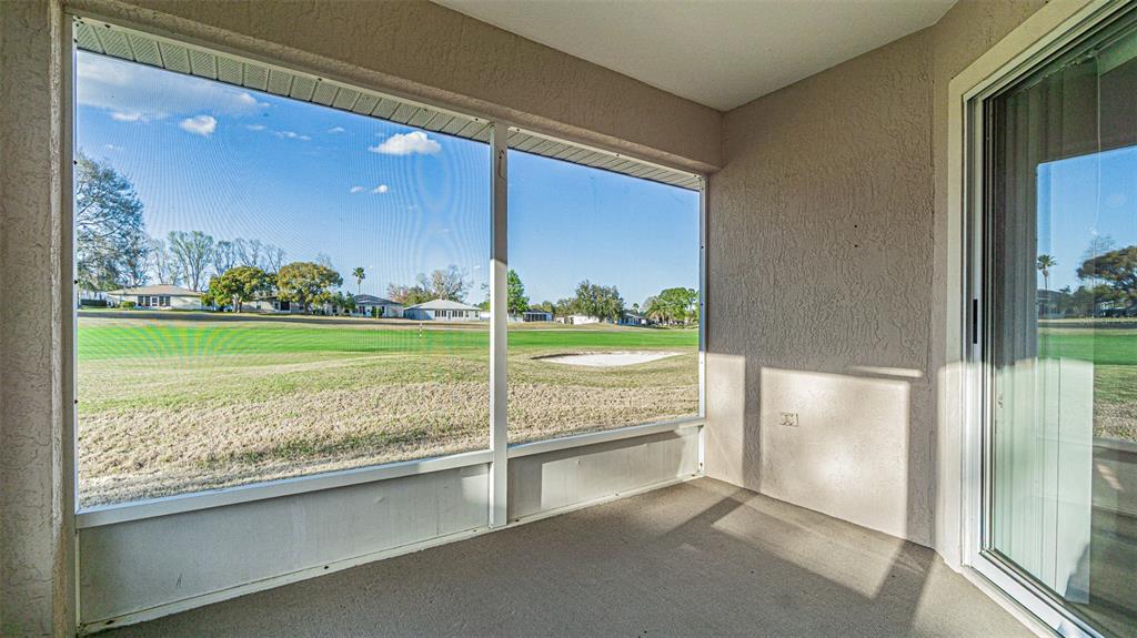 A single-story house with a beige stucco exterior, a two-car garage, and tall palm trees — 11048 MOSHIE LANE, SAN ANTONIO, FL
