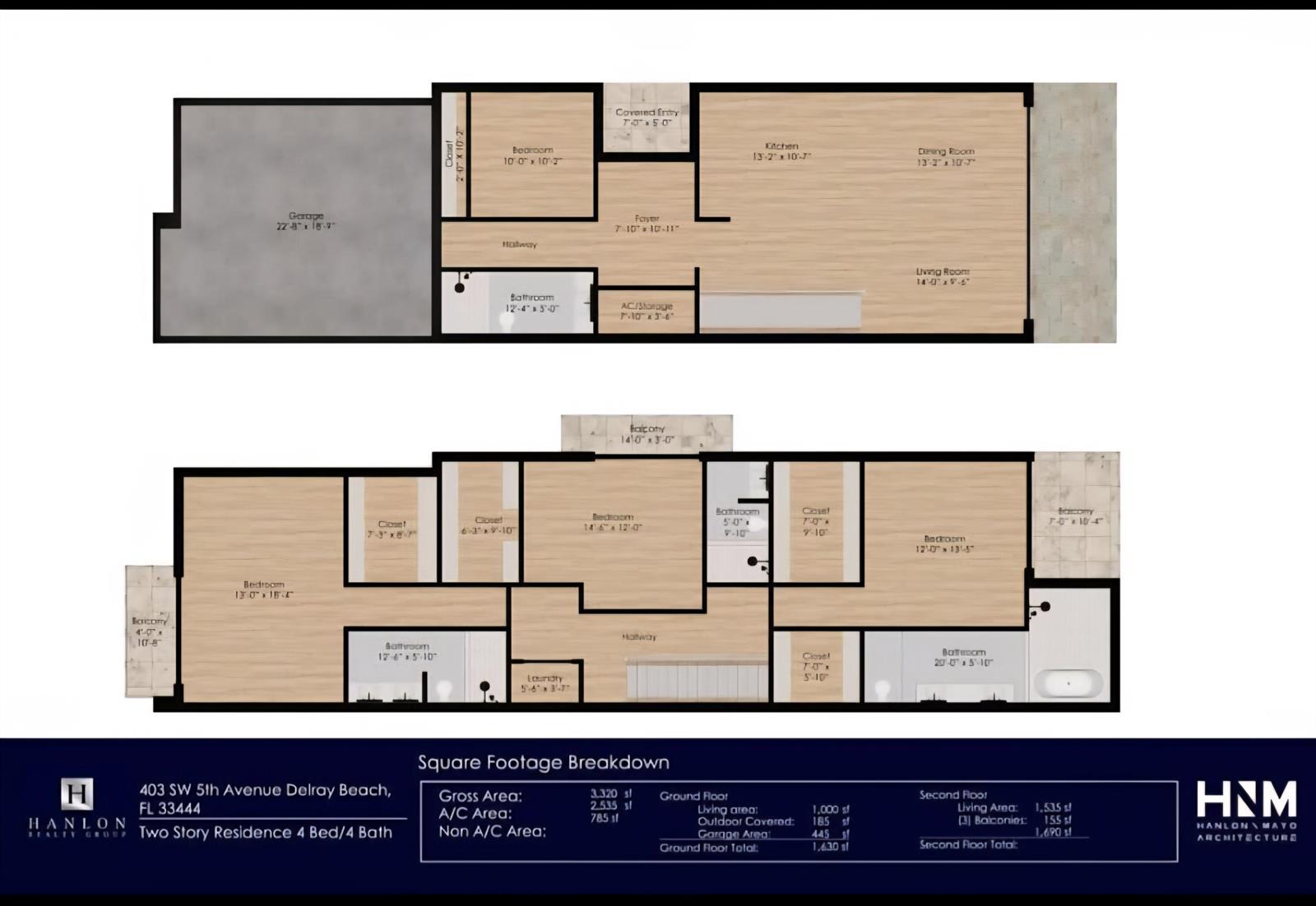 This is a floor plan for a two-story residence with four bedrooms and four bathrooms — 403 SW 5th Avenue, Delray Beach FL 33444, DELRAY BEACH, FL