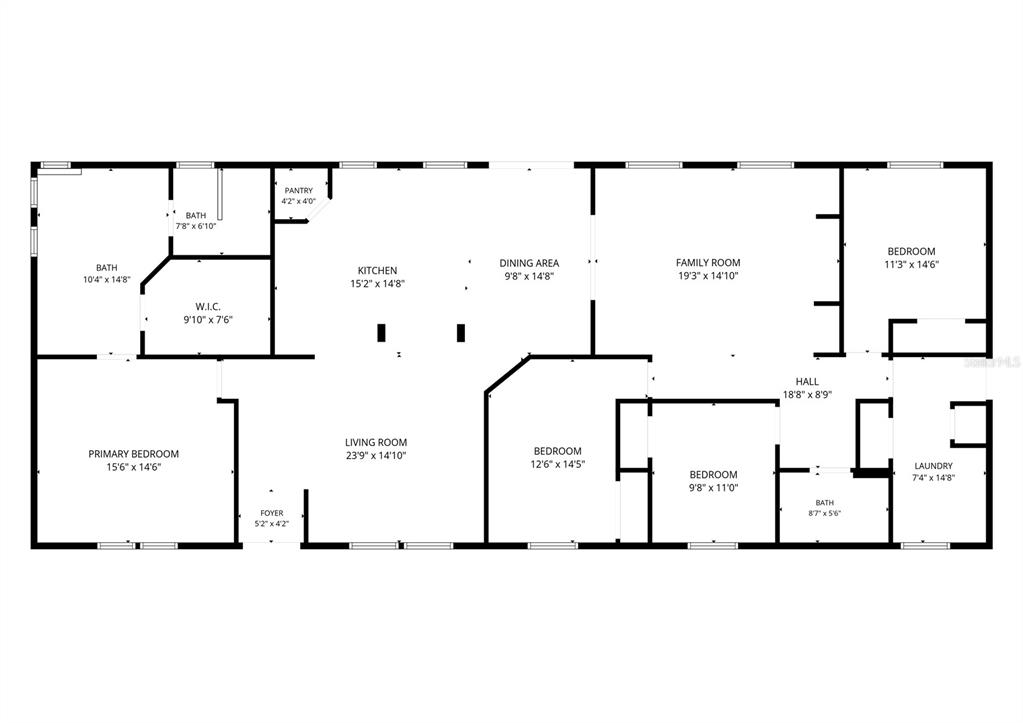 This is a floor plan showing the layout of a house with four bedrooms and bathrooms — 11293 CLEEVER STREET, WEEKI WACHEE, FL