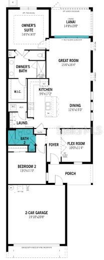 This is a floor plan for a single-story home with a two-car garage — 11744 BOUNDLESS TERRACE, VENICE, FL
