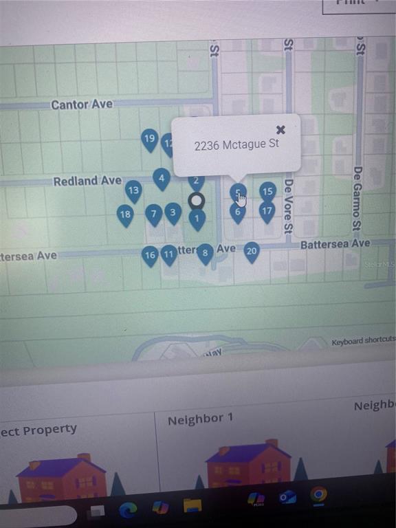 This is a digital map showing numbered property locations in a residential neighborhood — MCTAGUE STREET, NORTH PORT, FL