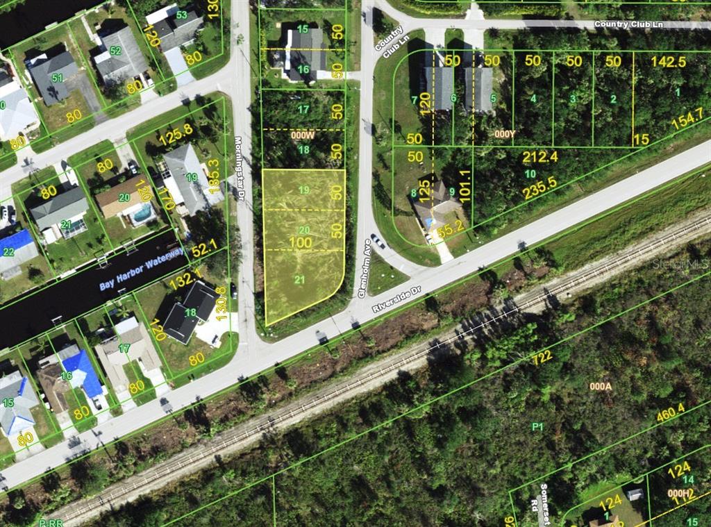 This is an aerial map showing residential lots and streets in a neighborhood — 101 GLENHOLM AVENUE, PUNTA GORDA, FL