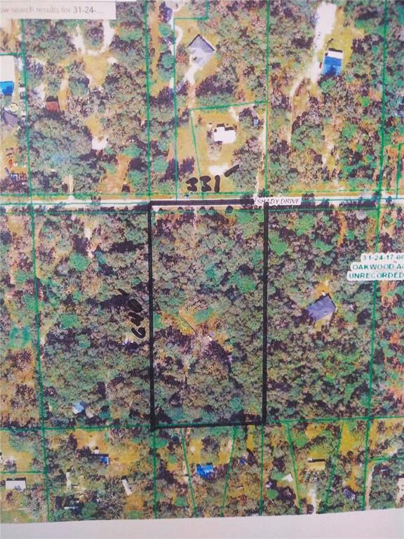 This is an aerial map showing a rectangular plot of land bordering Shady Drive — 10616 SHADY DRIVE, HUDSON, FL