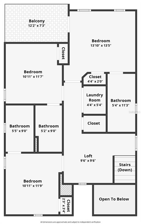 This is a floor plan of a residential upper level featuring three bedrooms, three bathrooms, and a loft — 7996 LOST SHAKER LANE, KISSIMMEE, FL