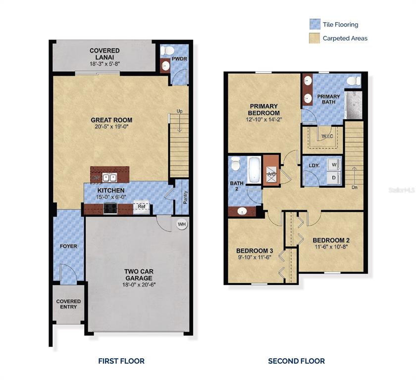 This floor plan shows a two-story home with a garage, kitchen, and three bedrooms — 214 GLASS ONION DRIVE, HOWEY IN THE HILLS, FL