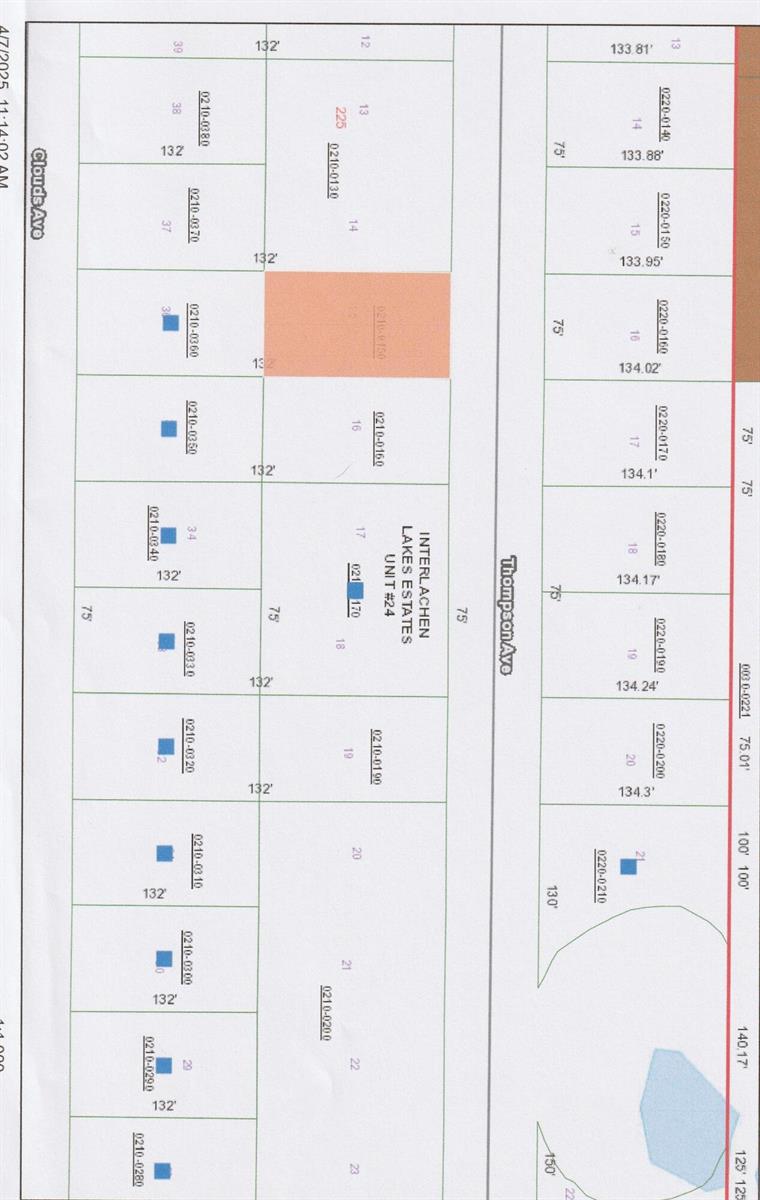 This is a land parcel map showing property lines and lot numbers for a subdivision — 221 Thompson Avenue, FL 32148, FL