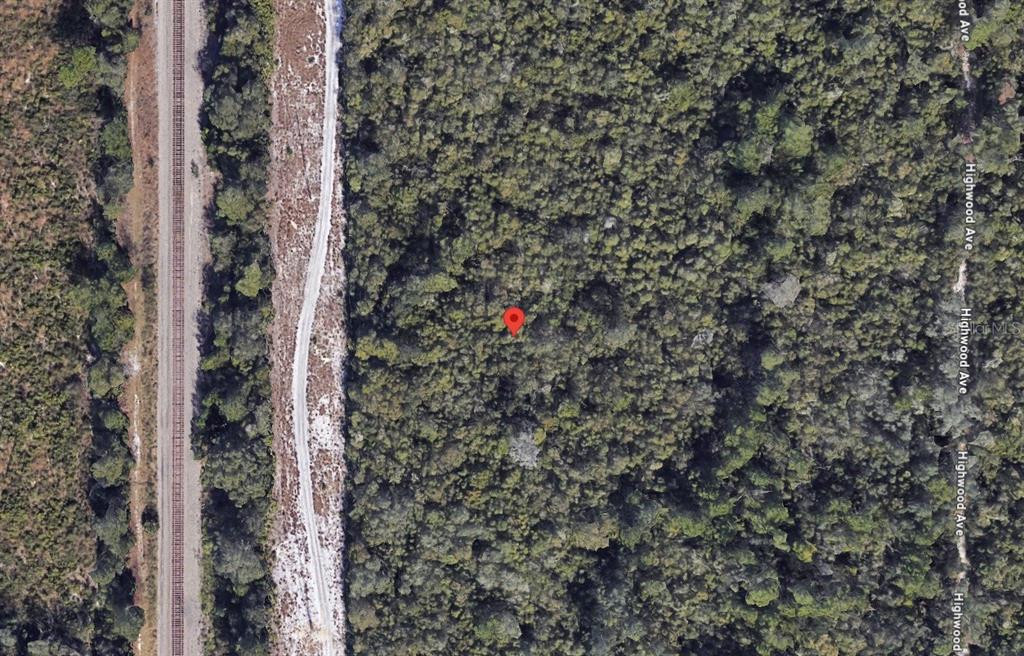 This is an aerial map view showing a wooded lot next to railroad tracks — RIEGEL (PAPER) AVENUE, ORANGE CITY, FL