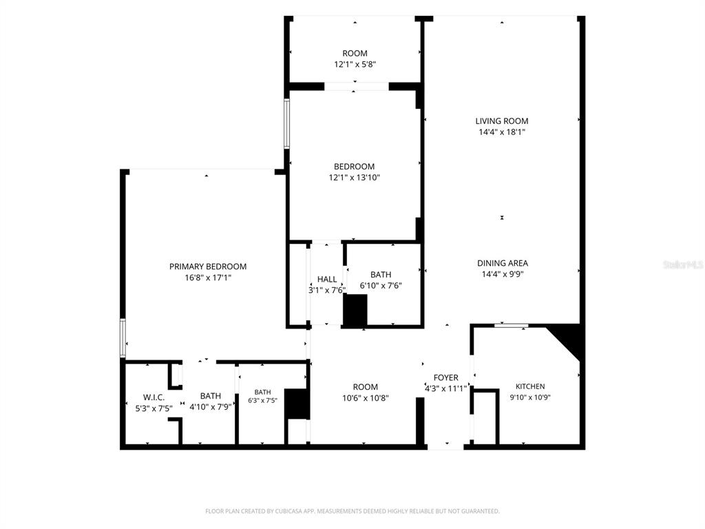 This is a floor plan showing the layout of a multi-room residential unit — 7400 SUN ISLAND DRIVE S UNIT 111, SOUTH PASADENA, FL
