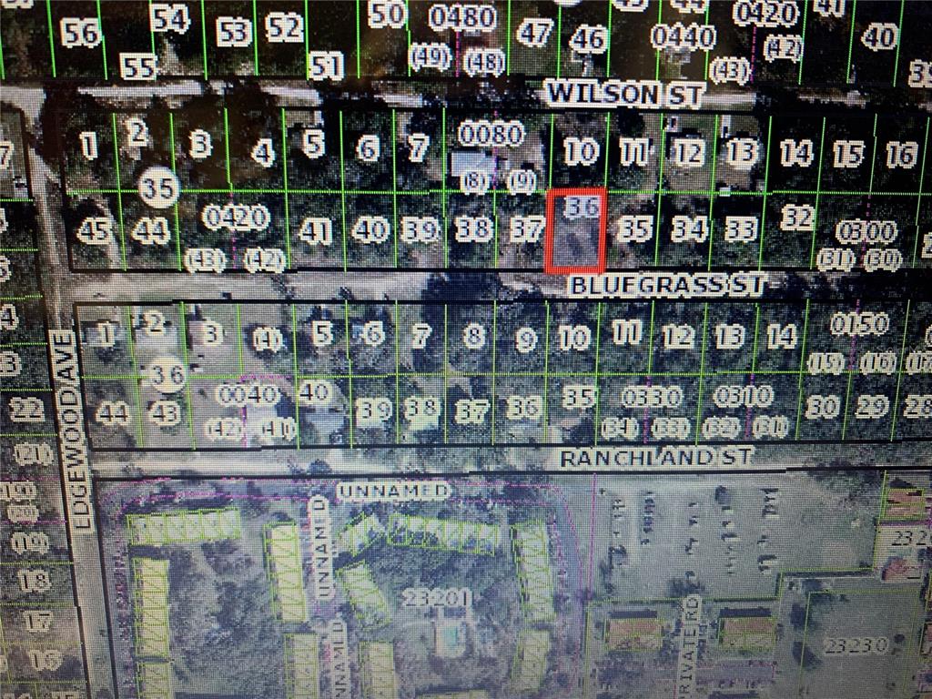 This is a digital map showing property lot lines and street names — 2406 BLUEGRASS STREET, INVERNESS, FL