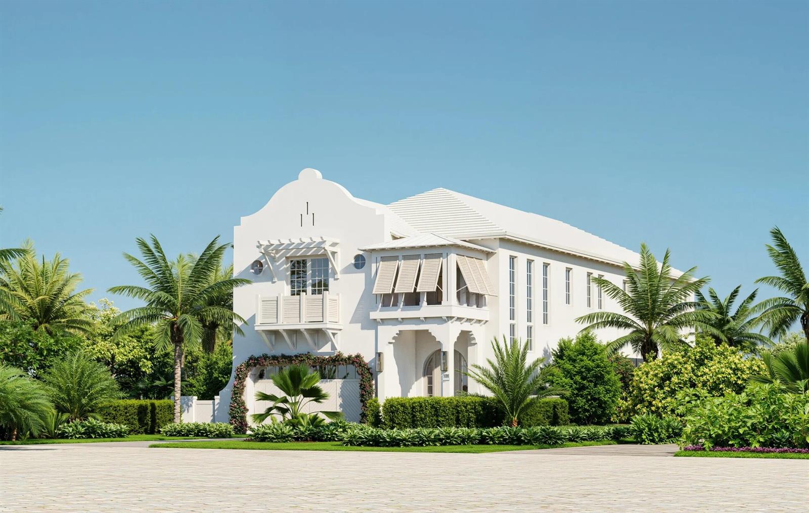 This is a rendering of a white, two-story house with a Dutch gable roof — 101 NE 13th Street, Delray Beach FL 33444, DELRAY BEACH, FL