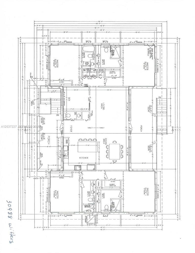 This is a floor plan for a house featuring four master suites and a central living area — 30988 Witters Ln, Big Pine FL 33043, BIG PINE, FL