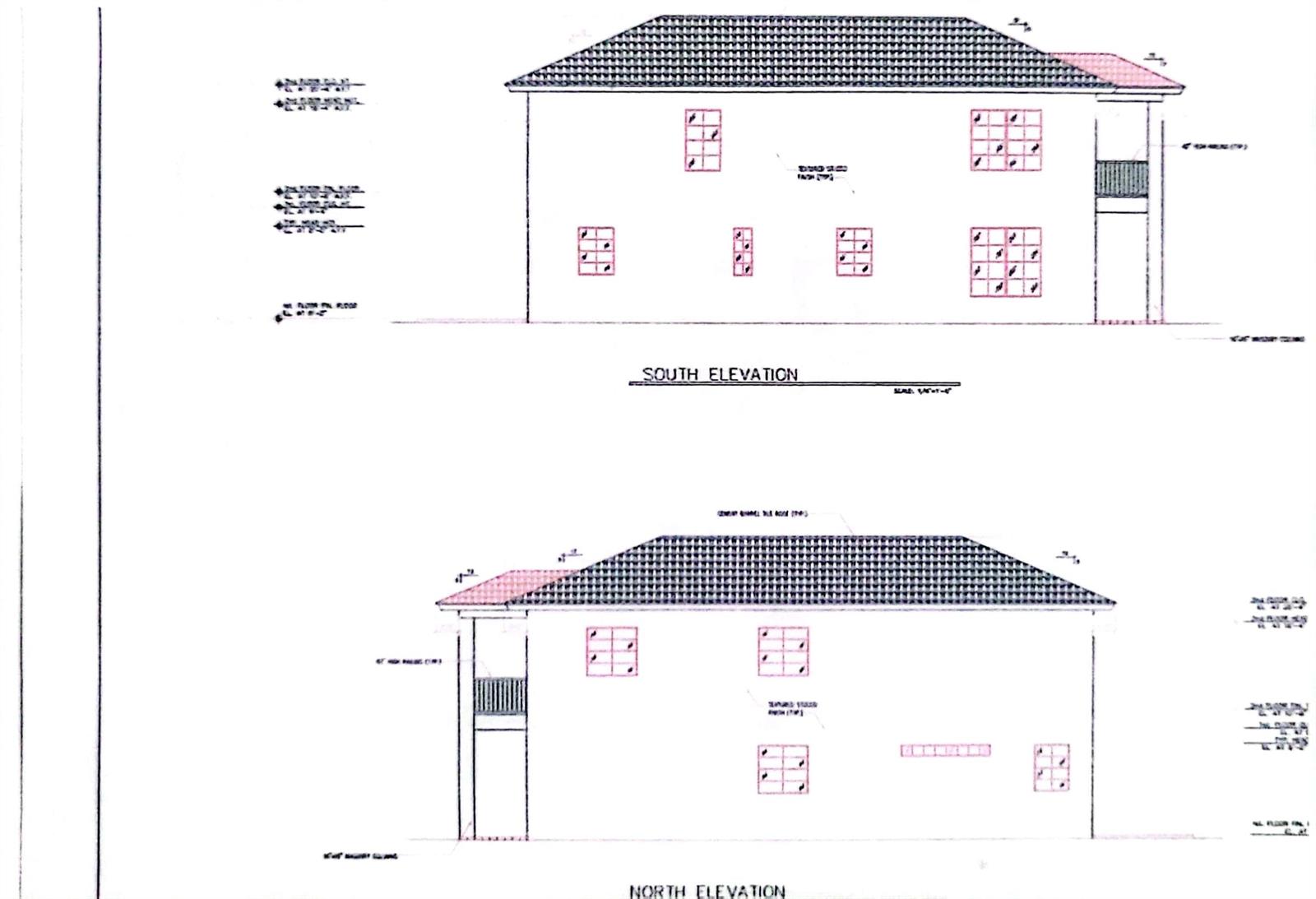 This architectural rendering shows the south and north elevations of a two-story residential building — 927 S Palmway, FL 33460, FL