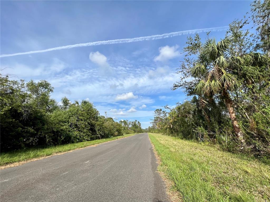 A paved road stretches through a rural area surrounded by trees and vegetation — 15163 ESTATE TERRACE, PORT CHARLOTTE, FL