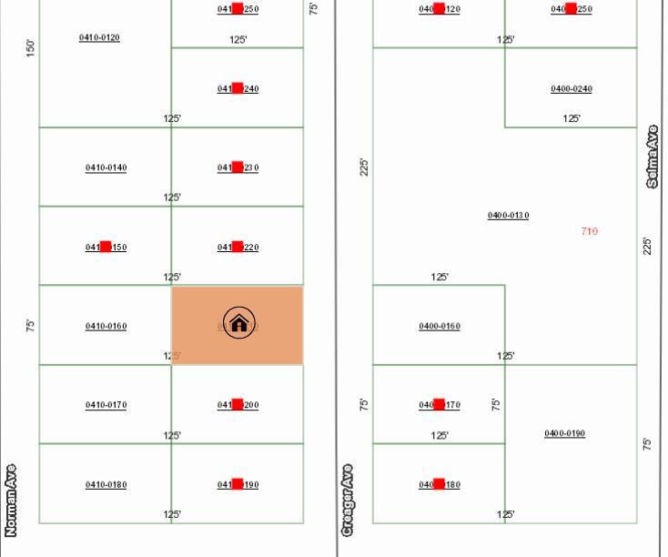 This is a property map showing parcel boundaries and lot dimensions for a residential area — 002 Creager Avenue, FL 32148, FL