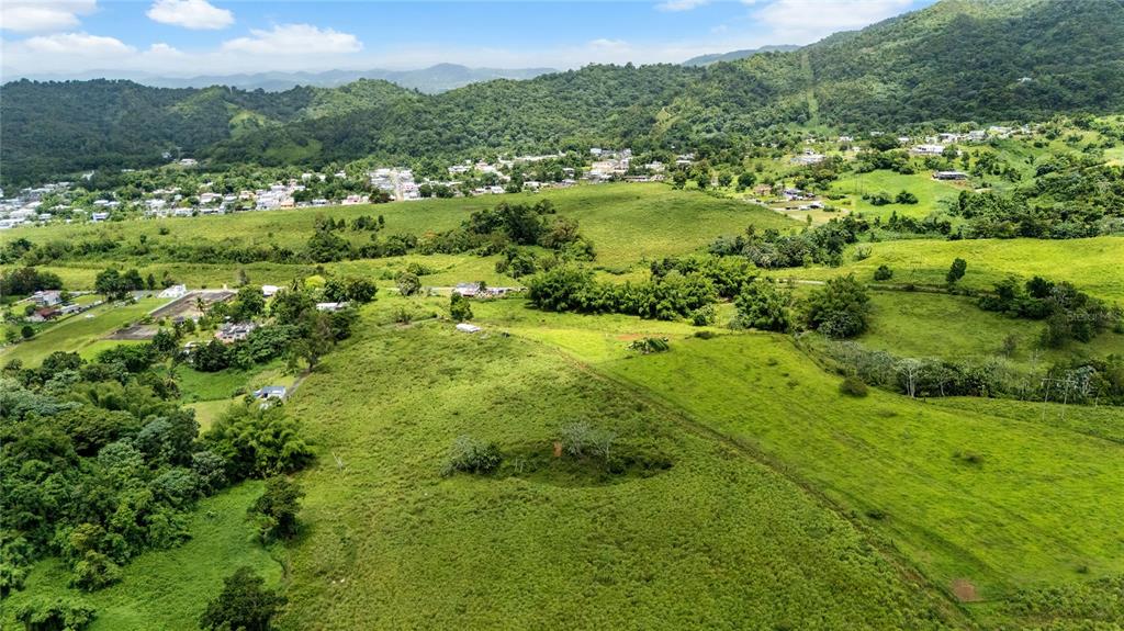 An aerial view shows a large, grassy, sloped plot of land near a residential area — 971 KM 14.5 BO. DUQUE, NAGUABO, PR