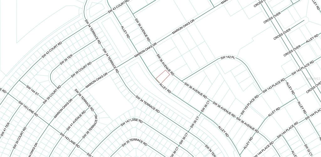 This is a map showing residential streets and property lots in a neighborhood — SW 36TH AVENUE ROAD, OCALA, FL