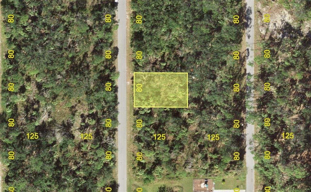 This is an aerial map view of a rectangular plot of land — 1428 KENESAW STREET, PORT CHARLOTTE, FL