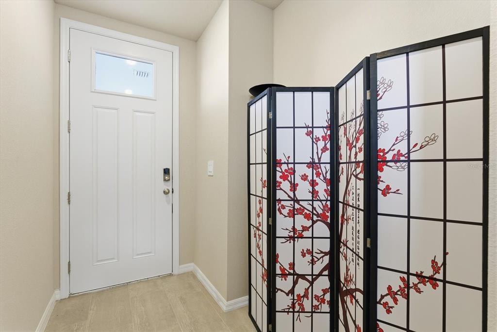 An entryway features a white front door and a decorative folding room divider — 2301 E NEWSOME ROAD, PLANT CITY, FL