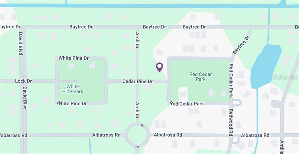 This is a map showing the location of a property near Red Cedar Park — 128 RED CEDAR PARK, ROTONDA WEST, FL