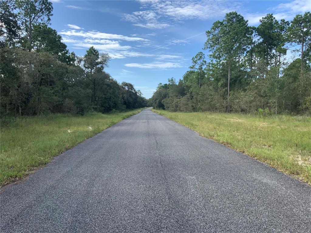 A paved road stretches through a wooded area under a blue sky with scattered clouds — 00 SE 139TH TERR LOT 11, MORRISTON, FL